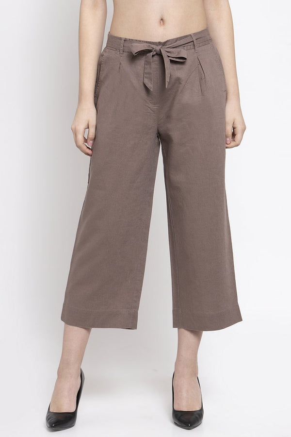 gipsy Khaki Ankle Length Solid Cotton Culottes Khaki
