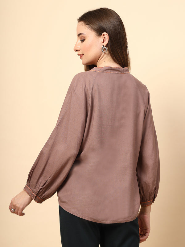 Gipsy Khaki Rayon Tunic With Embroidery Embellished Front