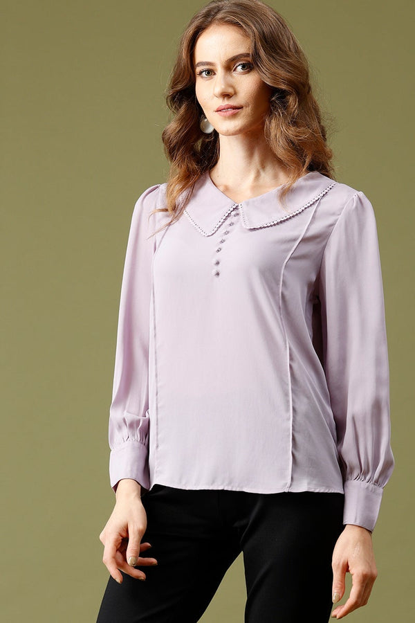 Gipsy Lilac Medium Length Peter Pan Collar Polyester Top Lilac