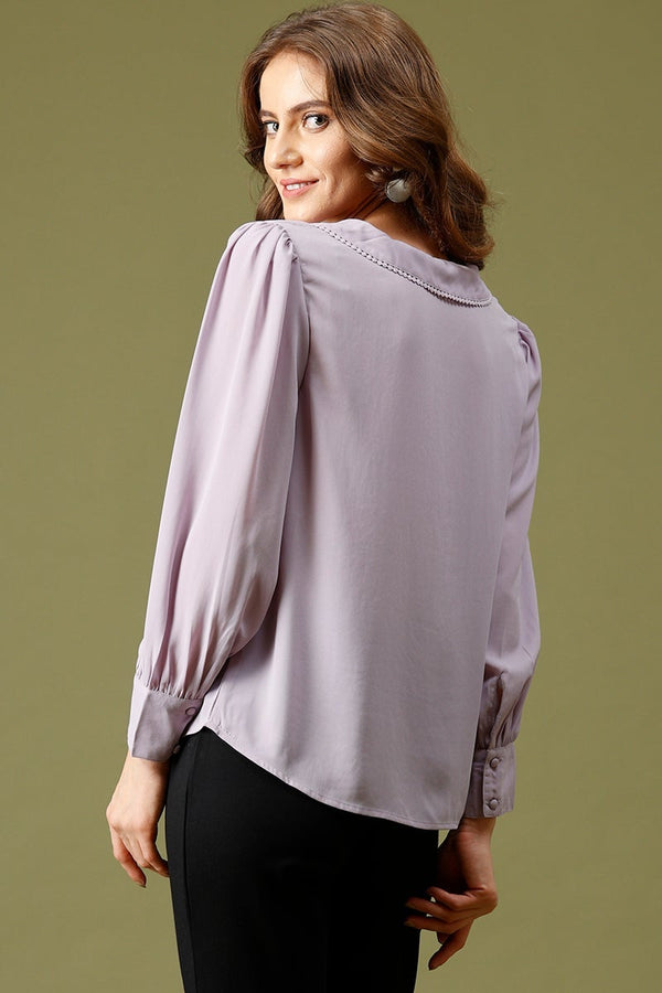 Gipsy Lilac Medium Length Peter Pan Collar Polyester Top Lilac