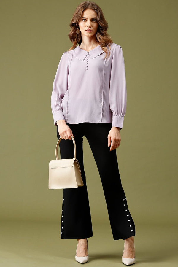 Gipsy Lilac Medium Length Peter Pan Collar Polyester Top Lilac