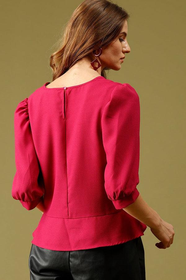 Gipsy Magenta Medium Length V-Neck Polyester Top Magenta