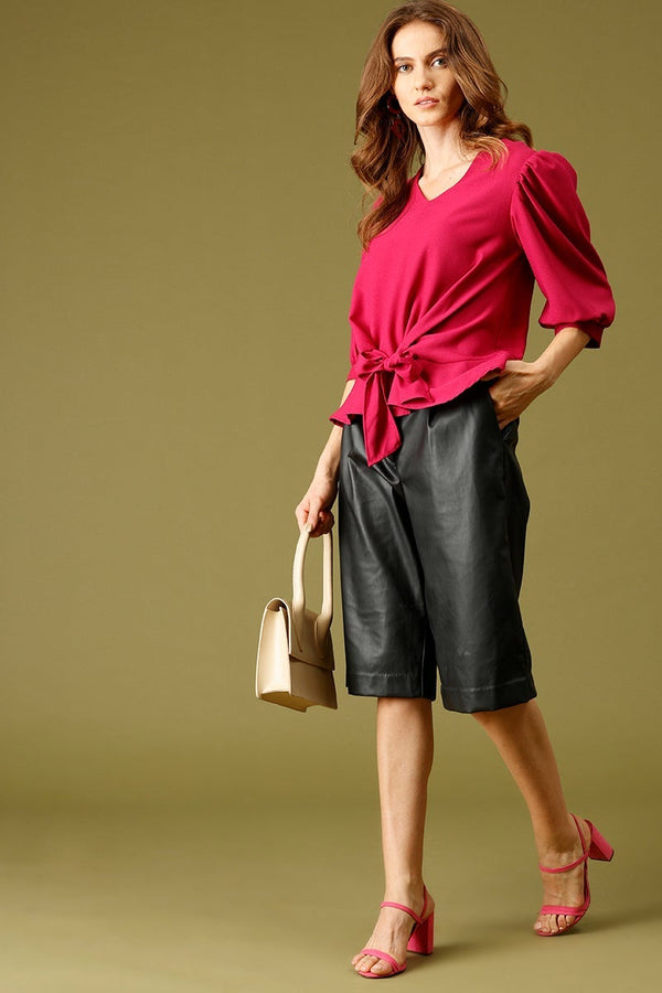 Gipsy Magenta Medium Length V-Neck Polyester Top Magenta