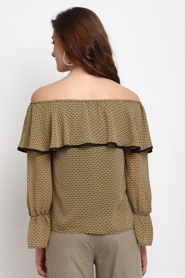 Gipsy Mustard Medium Length Off Shoulder Rayon Blouse Mustard