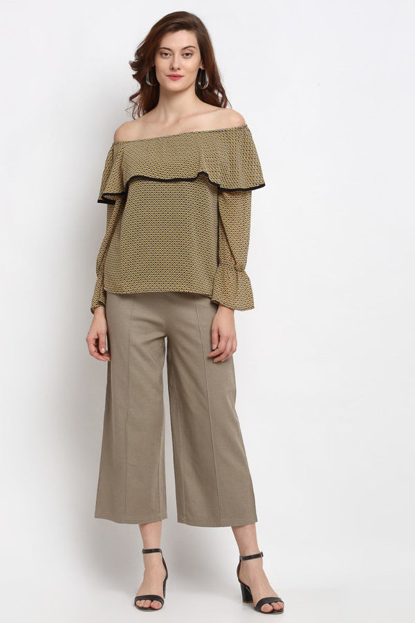 Gipsy Mustard Medium Length Off Shoulder Rayon Blouse Mustard