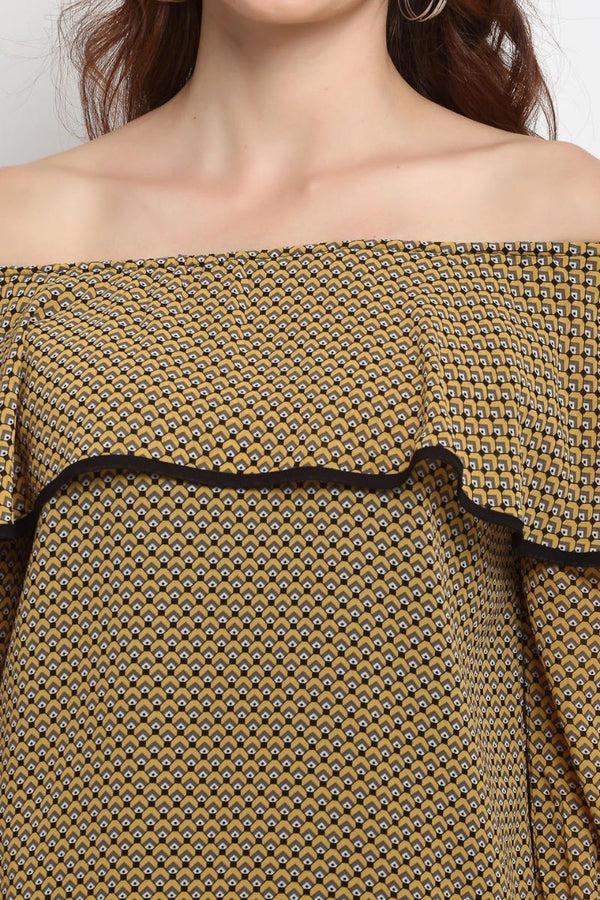 Gipsy Mustard Medium Length Off Shoulder Rayon Blouse Mustard
