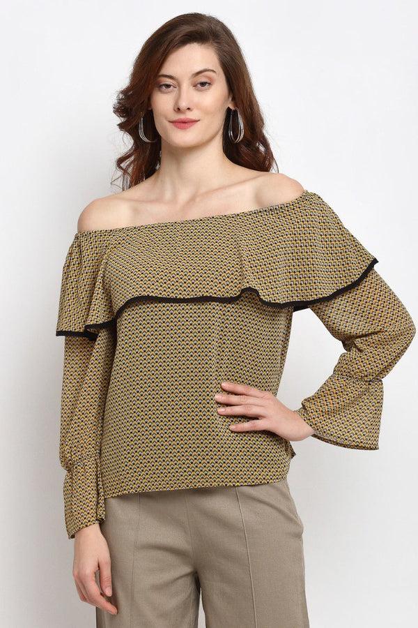 gipsy Mustard Medium Length Off Shoulder Rayon Blouse Mustard