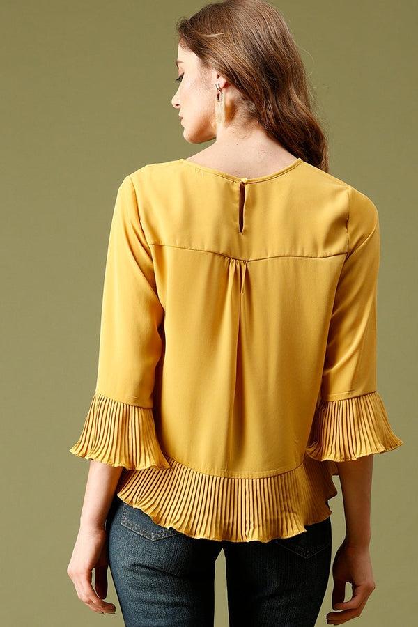 Gipsy Mustard Medium Length Round Neck Polyester Top Mustard