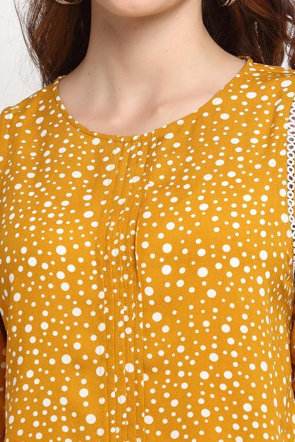 Gipsy Mustard Medium Length Round Neck Rayon Tunic Mustard