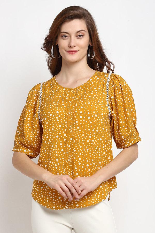 gipsy Mustard Medium Length Round Neck Rayon Tunic Mustard