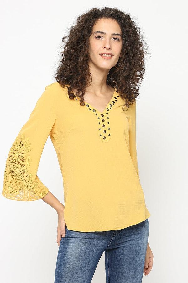 gipsy Mustard Medium Length V-Neck Rayon Tunic Mustard