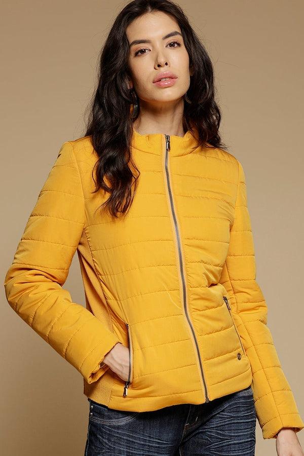gipsy Mustard Regular Length Full Sleeves Stand Neck Polyester Jacket Mustard