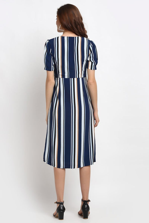 Gipsy Navy Blue Midi Length V-Neck Synthetics Dress Navy Blue