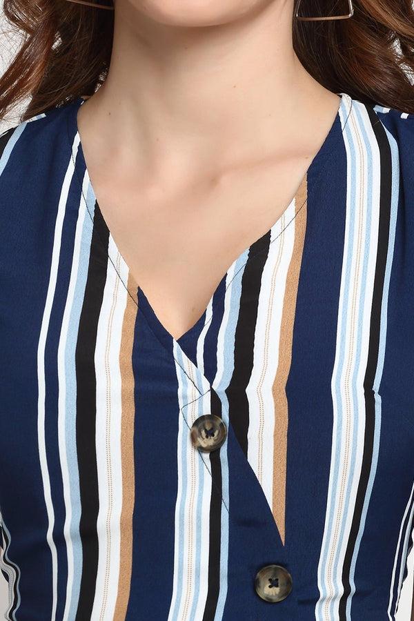 Gipsy Navy Blue Midi Length V-Neck Synthetics Dress Navy Blue