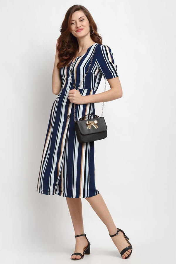 Gipsy Navy Blue Midi Length V-Neck Synthetics Dress Navy Blue