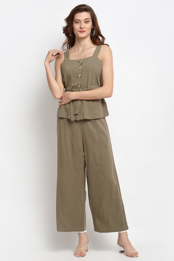 Gipsy Olive Medium Length Square Neck Linen Blouse Olive