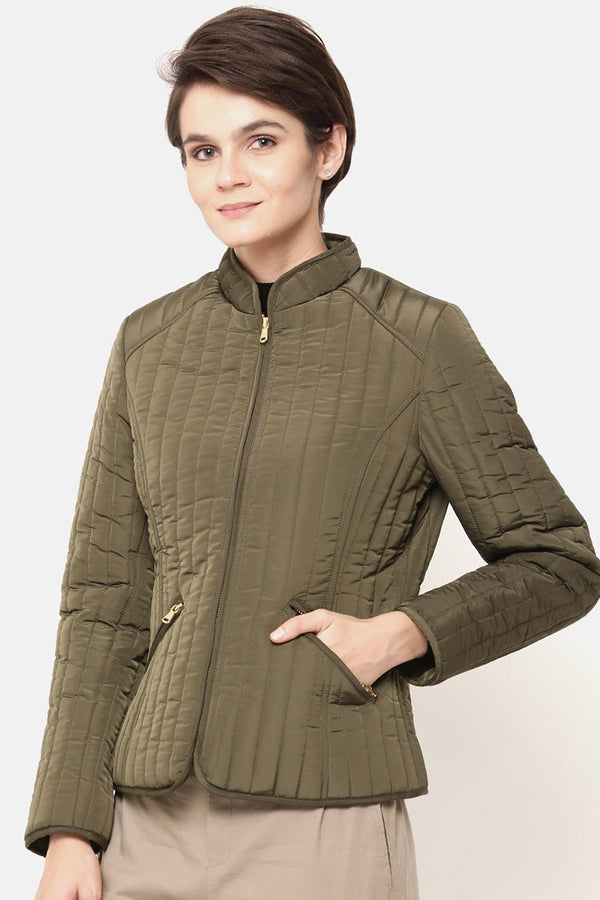 Gipsy Olive Regular Length Solid Polyester Jacket Olive