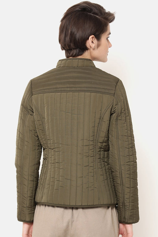 Gipsy Olive Regular Length Solid Polyester Jacket Olive