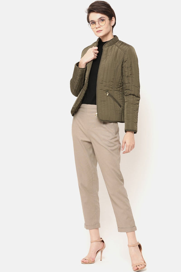 Gipsy Olive Regular Length Solid Polyester Jacket Olive