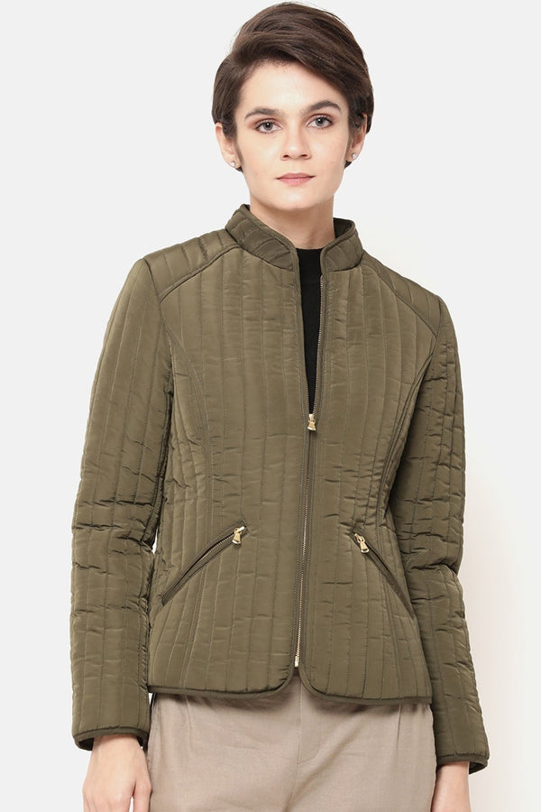 gipsy Olive Regular Length Solid Polyester Jacket Olive