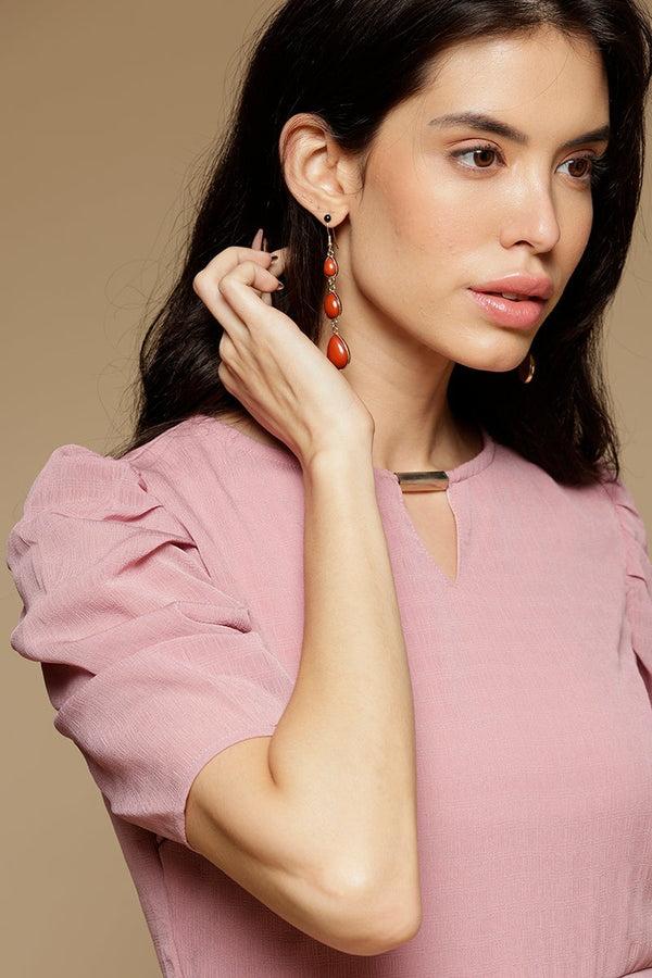 Gipsy Onion Pink Above Knee Length KeyHole Neck Polyester Chiffon Dress Onion Pink