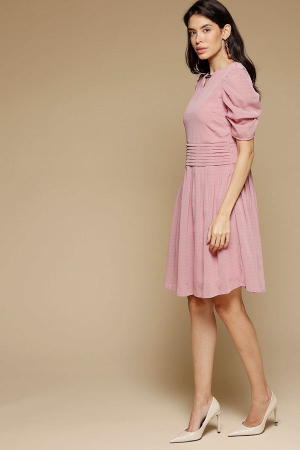 gipsy Onion Pink Above Knee Length KeyHole Neck Polyester Chiffon Dress Onion Pink