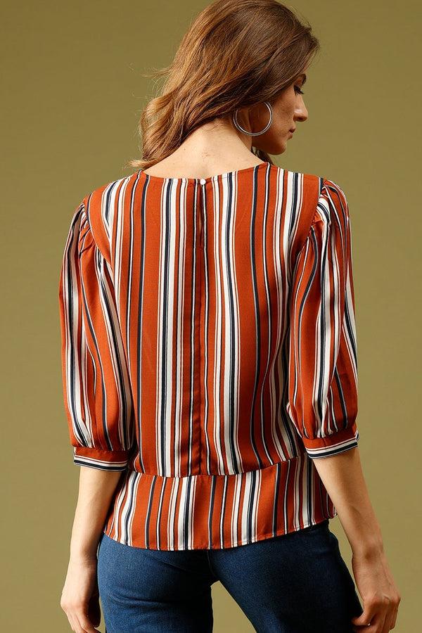 Gipsy Orange Medium Length V-Neck Polyester Top Orange