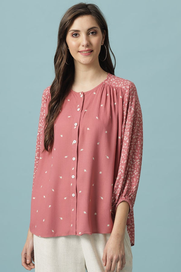 gipsy Peach Medium Length Round Neck Cotton Tunic Peach
