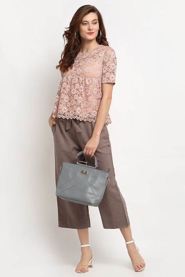 Gipsy Peach Medium Length Round Neck Polyester Blouse Peach