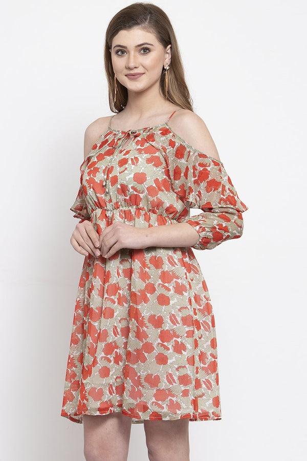 Gipsy Red Knee Length Tie-Up Neck Polyester Dress Red