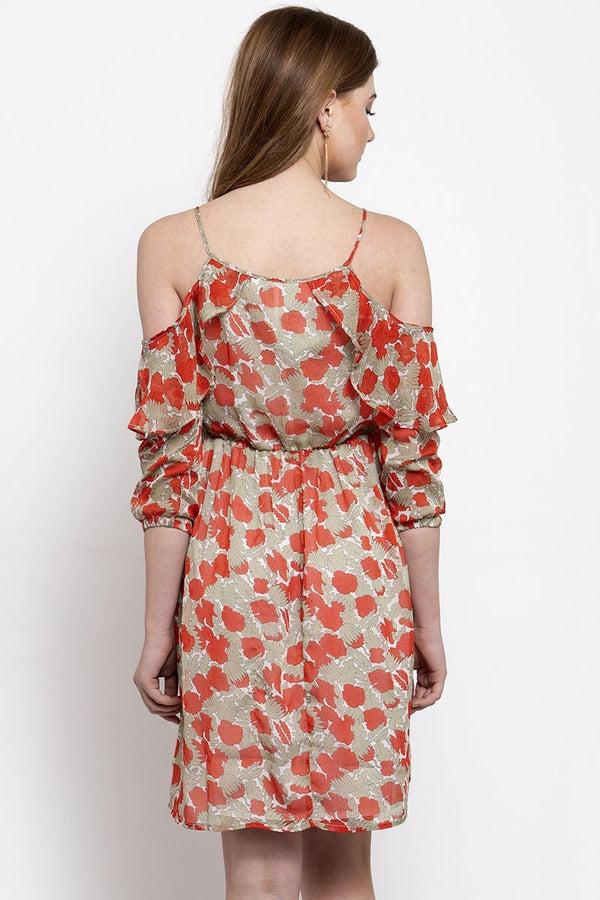 Gipsy Red Knee Length Tie-Up Neck Polyester Dress Red