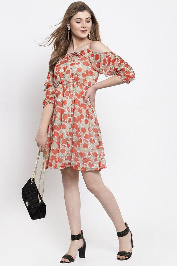 Gipsy Red Knee Length Tie-Up Neck Polyester Dress Red