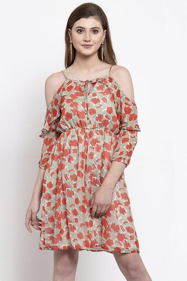 gipsy Red Knee Length Tie-Up Neck Polyester Dress Red