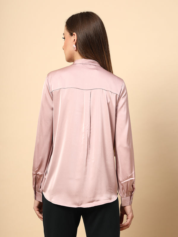 Gipsy Rose Dust Top With Shine Button And Collar Tie