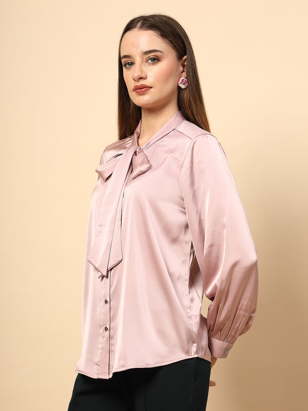 Gipsy Rose Dust Top With Shine Button And Collar Tie