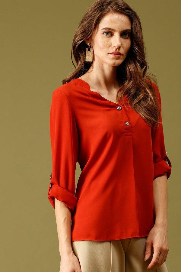 Gipsy Rust Medium Length V-Neck Ployester Tunic Rust