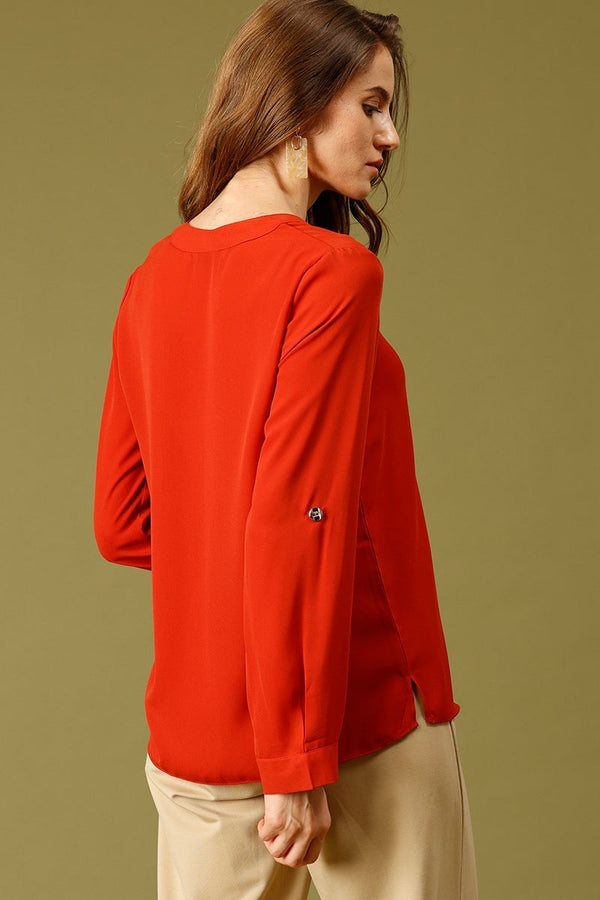 Gipsy Rust Medium Length V-Neck Ployester Tunic Rust