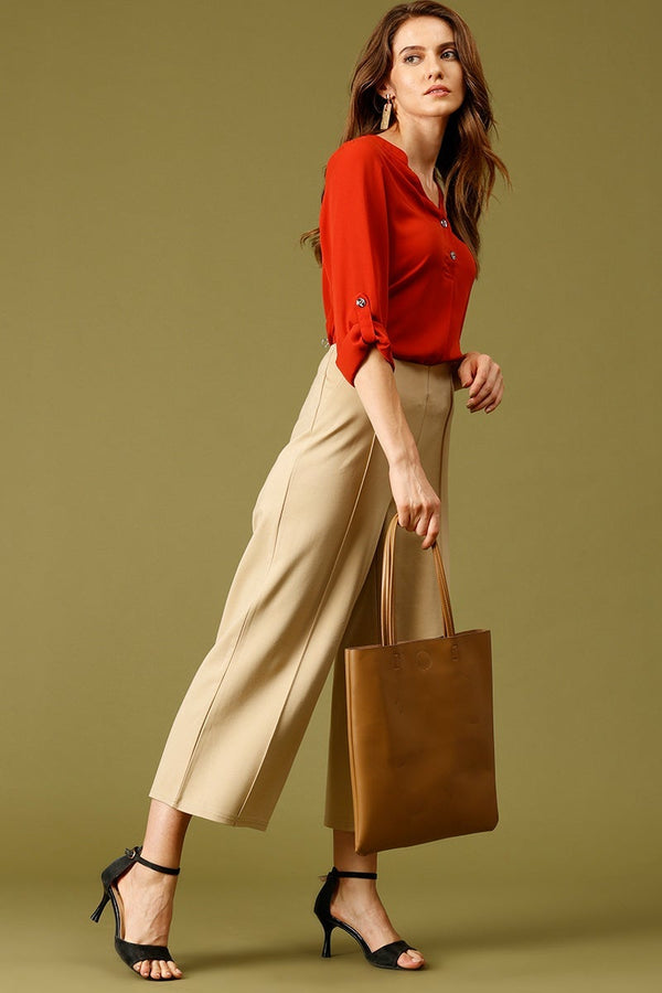 Gipsy Rust Medium Length V-Neck Ployester Tunic Rust