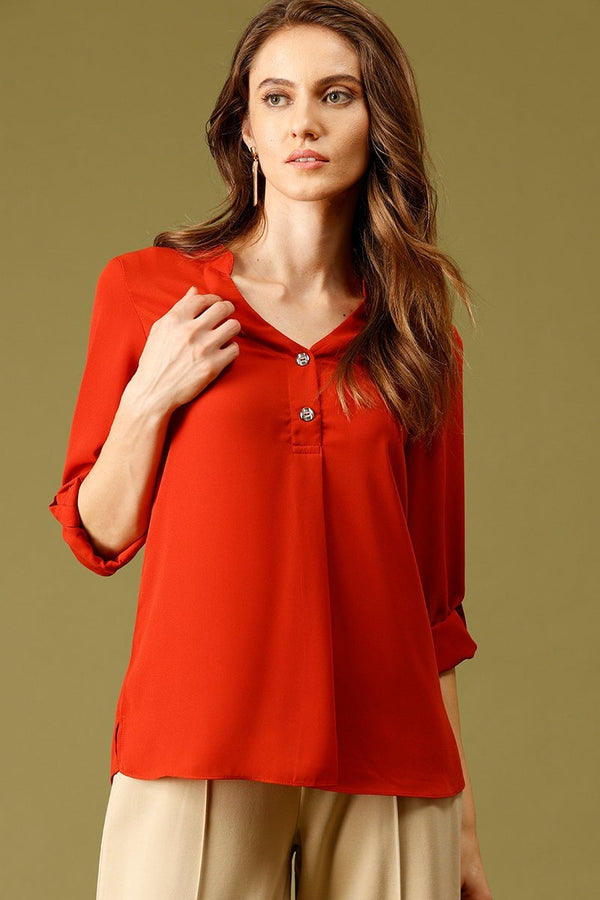 gipsy Rust Medium Length V-Neck Ployester Tunic Rust