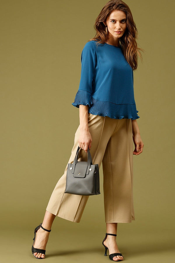 Gipsy Teal Blue Medium Length Round Neck Polyester Top Teal Blue