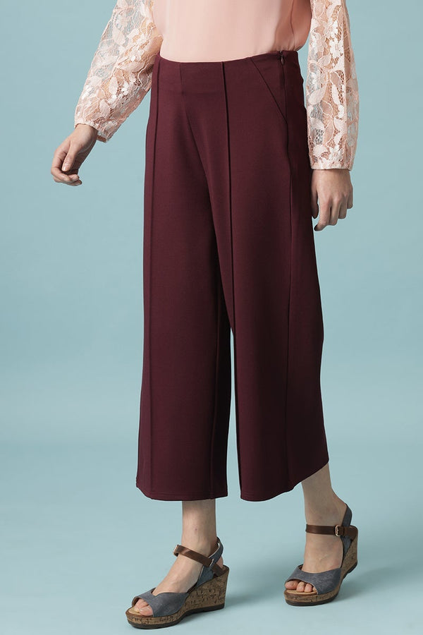 Gipsy Wine Ankle Length Solid Rayon Culottes Purple