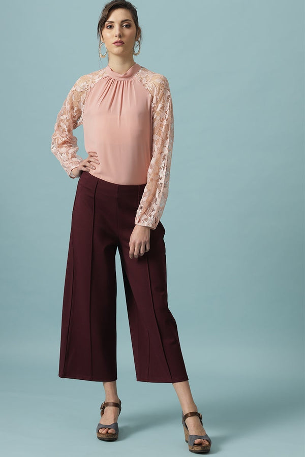 Gipsy Wine Ankle Length Solid Rayon Culottes Purple