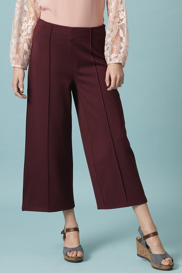 gipsy Wine Ankle Length Solid Rayon Culottes Purple
