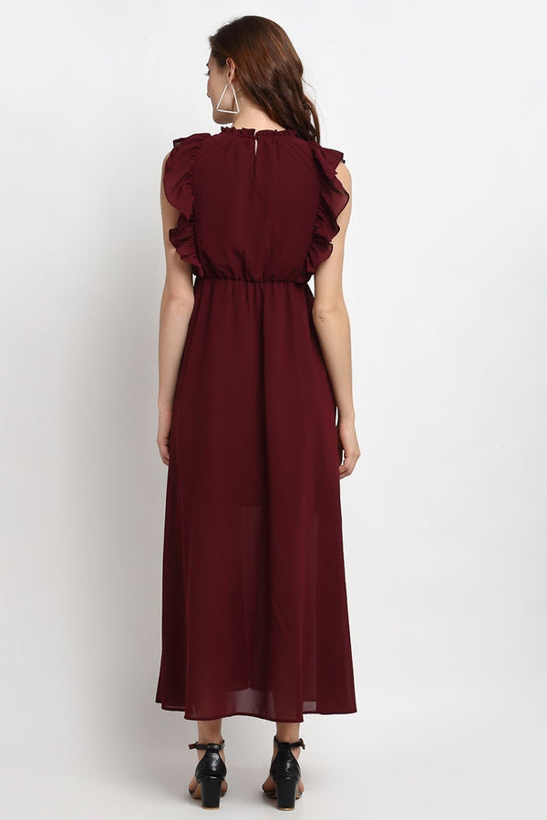 Gipsy Wine Midi Length Boat Neck Polyester Dress Wine