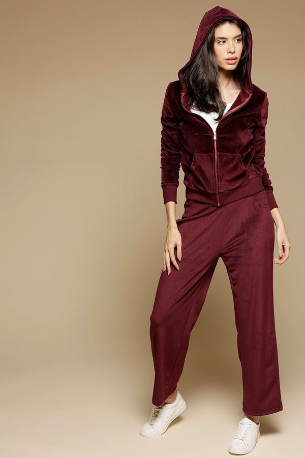 Gipsy Wine Regular Length Long Sleeves PolyCotton Hoodies SweatShirt Wine