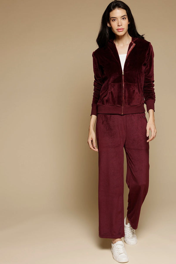 gipsy Wine Regular Length Long Sleeves PolyCotton Hoodies SweatShirt Wine