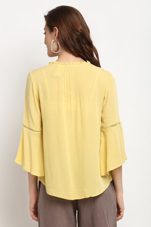 Gipsy Yellow Medium Length Tie - Up Rayon Crepe Tunic Yellow