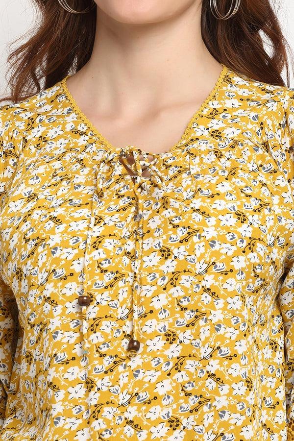 Gipsy Yellow Medium Length Tie - Up Rayon Tunic Yellow