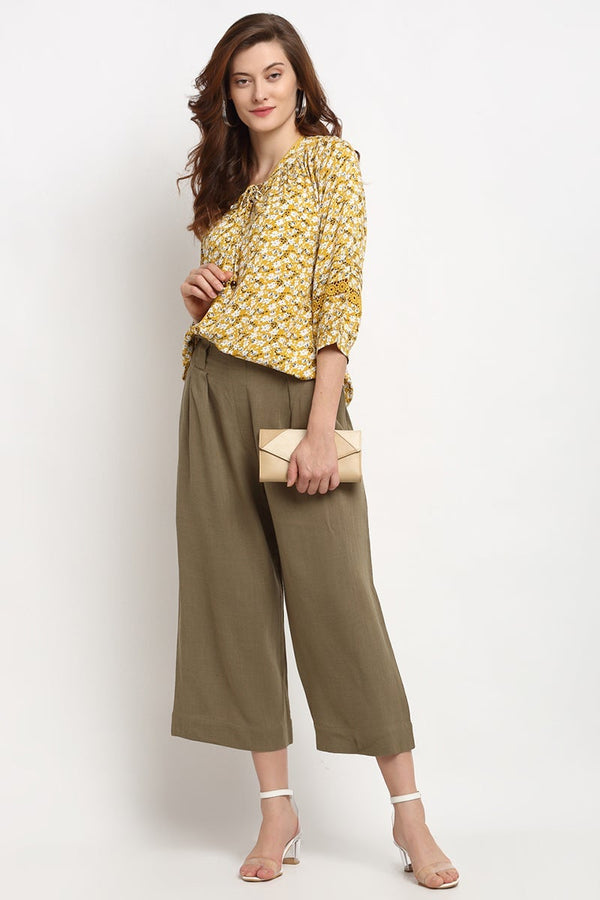 Gipsy Yellow Medium Length Tie - Up Rayon Tunic Yellow