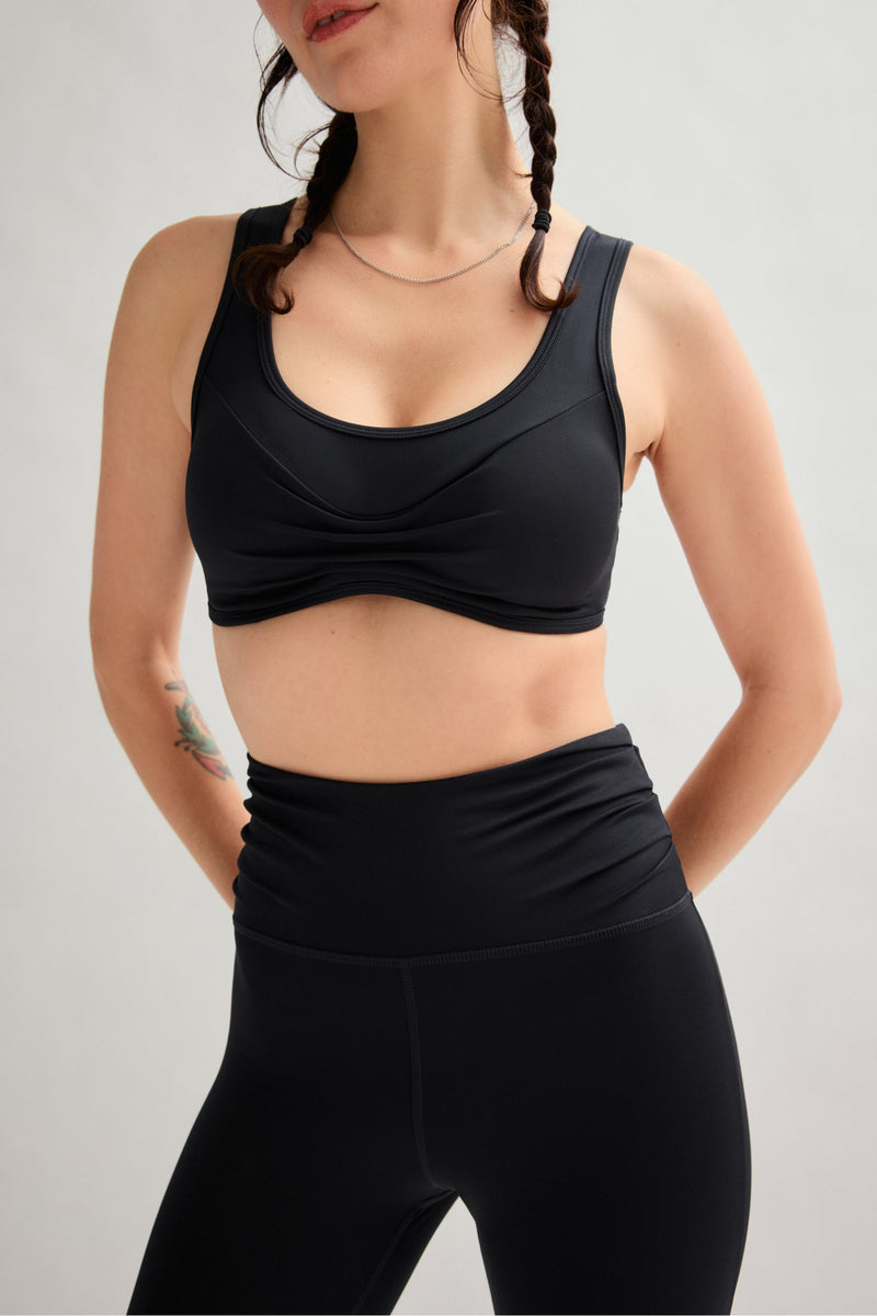 Girlfriend Collective Black Kiki Pleated Bra